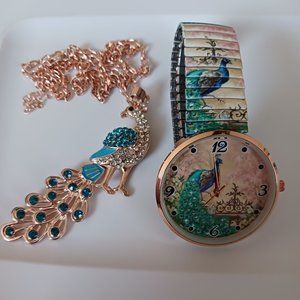 Strada watch with rise fold peacock necklace